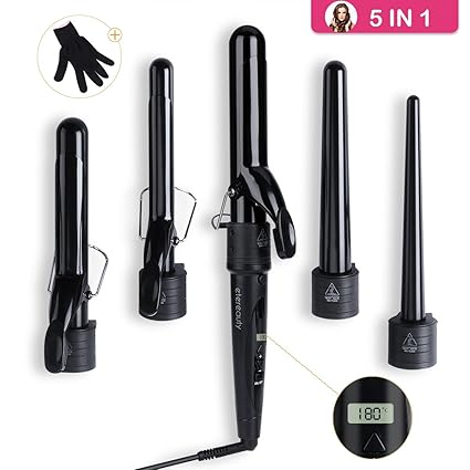 Lockenstäbe, ETEREAUTY 5 in 1 Lockenstab Set mit LCD-Display und Temperaturregelung und Hitzeresistentem Handschuh