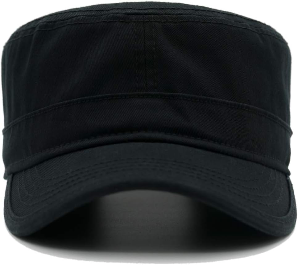 KRISPHILY Unisex Cotton Flat Top Military Cadet Army Cap Trucker Hat for Men and Women