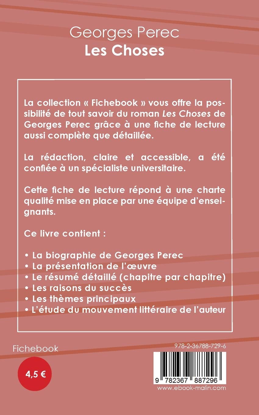 Amazon Fr Fiche De Lecture Les Choses De Georges Perec Analyse Litteraire De Reference Et Resume Complet Perec Georges Livres