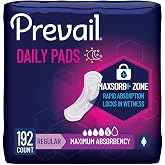 Prevail Daily Pads for Bladder Leaks, Maximum Absorbency, 11 in, 192 ct | Regular Length Daily or Overnight Protection for Incontinence or Postpartum Bladder Leakage, Individually Wrapped