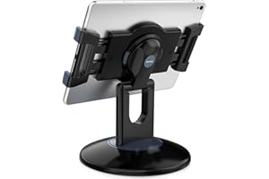 AboveTEK Retail Kiosk iPad Stand, 360° Rotating Commercial POS Tablet Stand, Fits 6"-13" (Screens) iPad Mini Pro-Business Swivel Tablet Holder, for Store Office Reception Kitchen Desktop (Black)