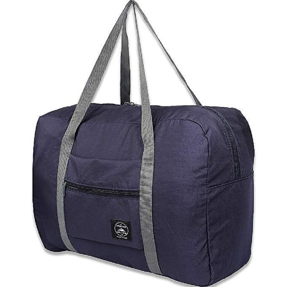 Unova Folding Travel Duffel Bag Packable Light Nylon Water Resistant Tote Weekend Getaway Overnight Carry-on Shoulder (Navy Blue)