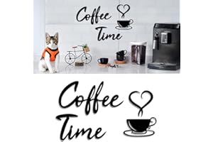 4eN Coﬀee Time Coffee Bar Decor for Kitchen and Cafe, Wooden Coffee Station Signs with Double-Sided Tape, Coffee Time Modern 