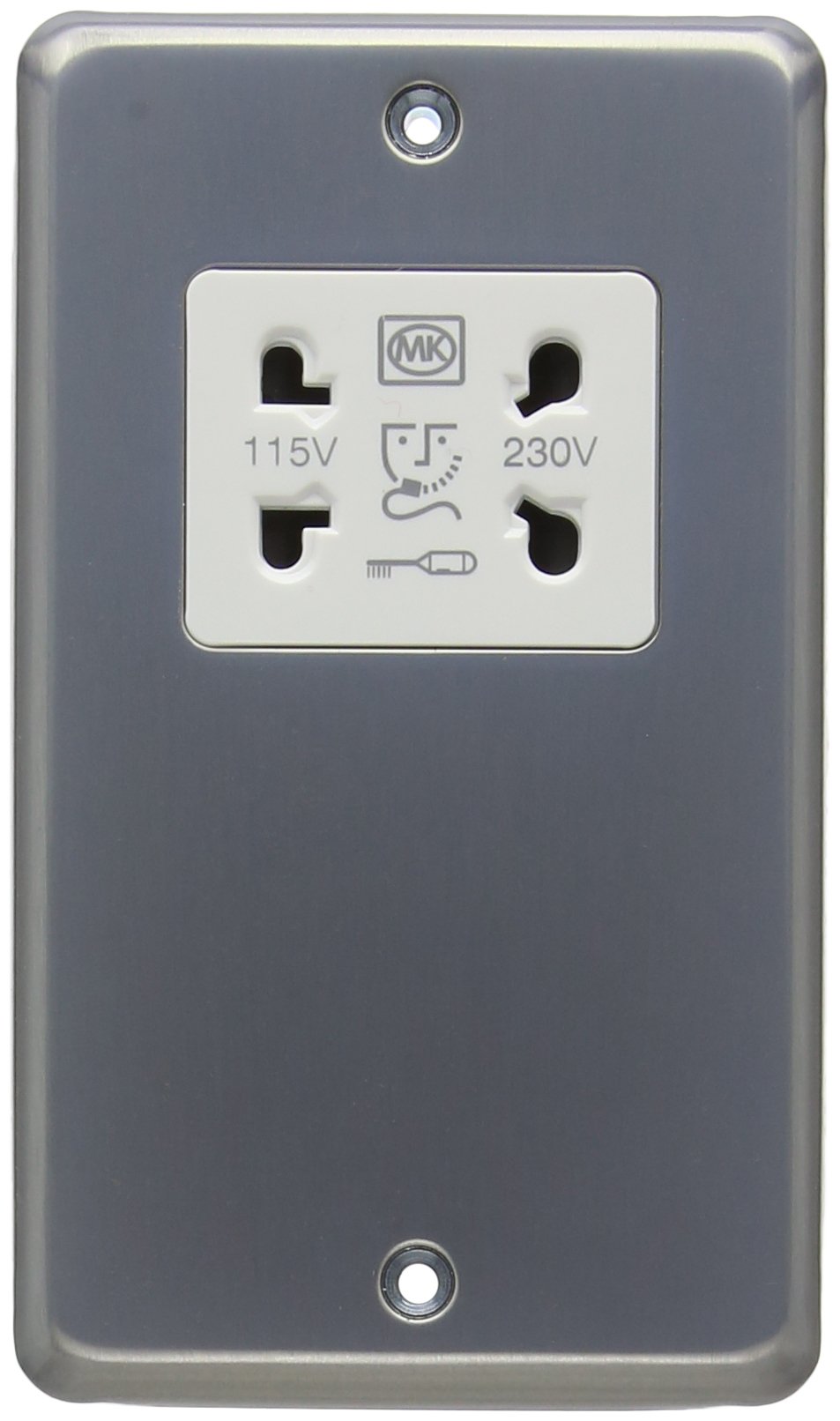 MK K703BRC 115V/ 230V Dual Voltage Shaver Socket Output - Brushed Chrome