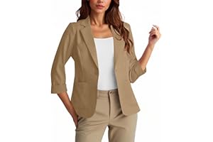Womens Casual 3/4 Sleeve Blazers Open Front Solid Color Lapel Collar Work Office Business Suit Jackets Blazer