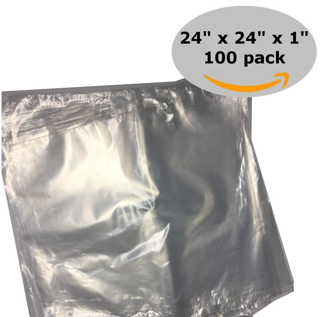 24x24 Poly Bags Pack of 100 Square Storage Bag. Clear Flat 24x24