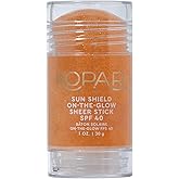Kopari Sun Shield On-The-Glow Sheer Sunscreen Stick SPF 40, Sweat and Water Resistant Roll On Sunscreen For Face and Body with Vitamin E and Bisobolol, 1oz
