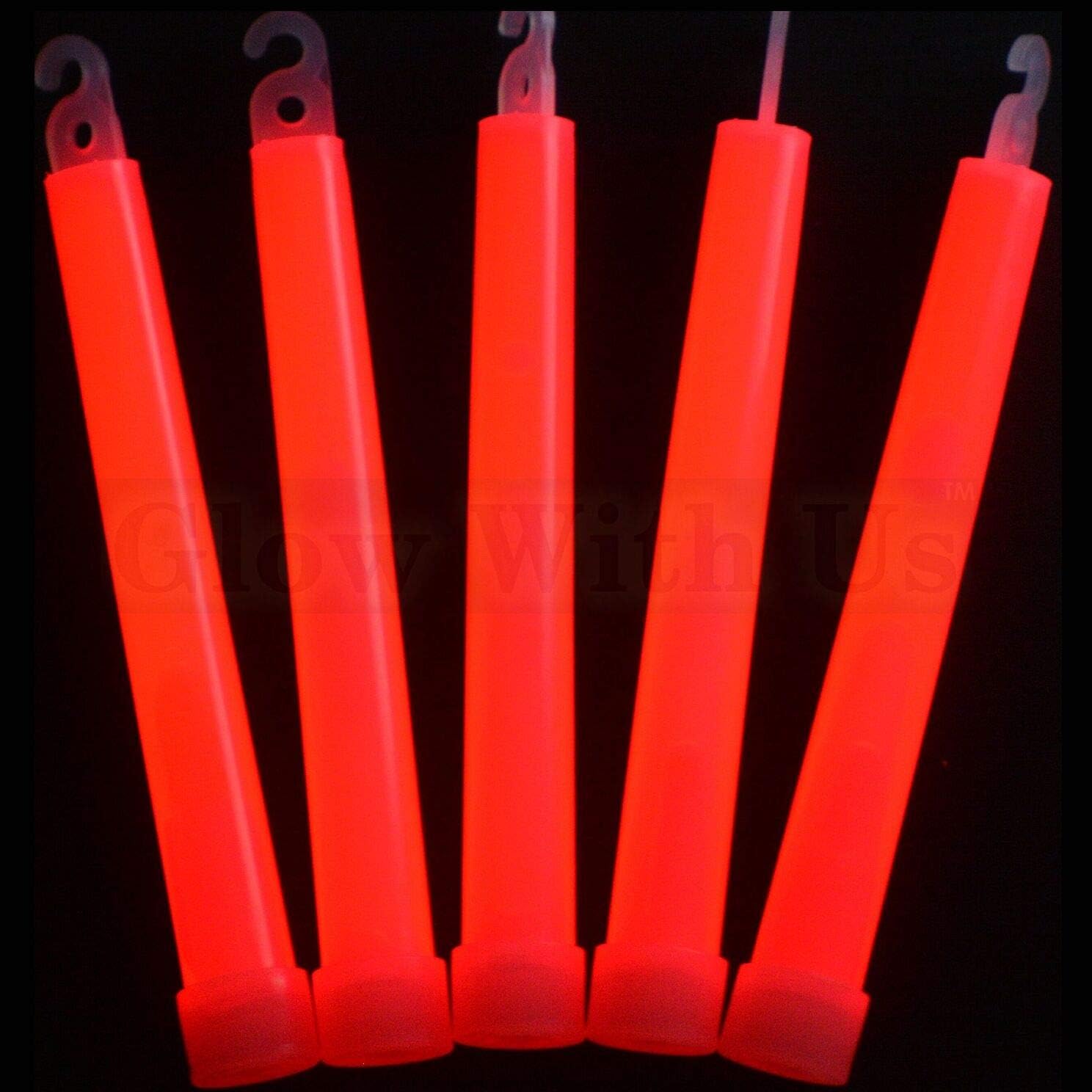 Glow Sticks Bulk Wholesale, 25 6” Industrial Grade Red Light Sticks. Bright Color, Glow 12-14 Hrs, Safety Glow Stick with 3-Year Shelf Life, GlowWithUs Brand: Toys & Games