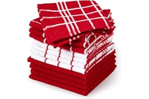 Encasa XO Kitchen Towels and Dish Cloths Sets | Terry Red Highly Absorbent Cotton Terry Towels | 12"x12" | Multipurpose for W