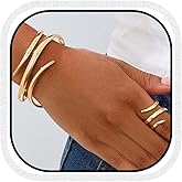 Sakytal Gold Bangles Chunky Bracelet Ring Set Trendy Adjustable Line Layer Cuff Jewelry Sets for Women