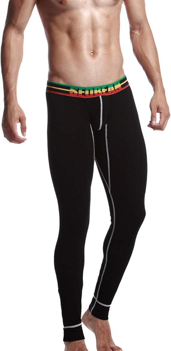 SEOBEAN Low Rise Mens Underwear Pants Long John Cotton Black 2275 at