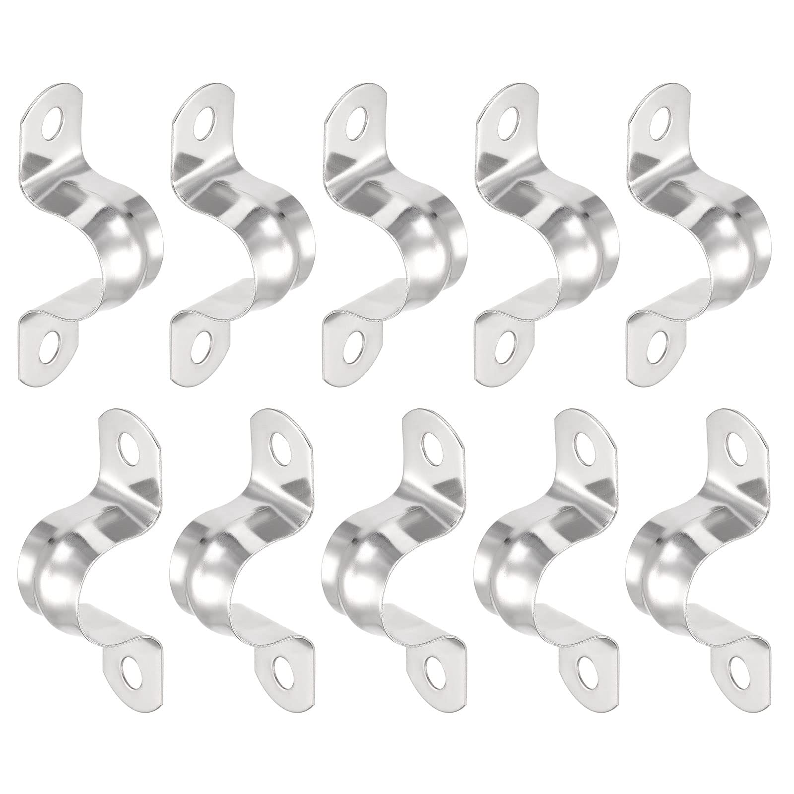 DTGN 18mm(W) Two Hole Strap - 25Pack - Good for Industrial 18mm Dia Pipe Fixing - 201 Stainless Steel Rigid Pipe Strap Clamp - Silver Tone