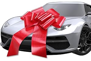 Ailuka Big Car Bow (Red, 30 inch) with 2 Gold Small Pull Bows, Christmas Bow for Cars, Large Bow for Car, Birthday Bow, Huge Car Bow, Big Red Bow, Bow for Gifts. Giant Bow.