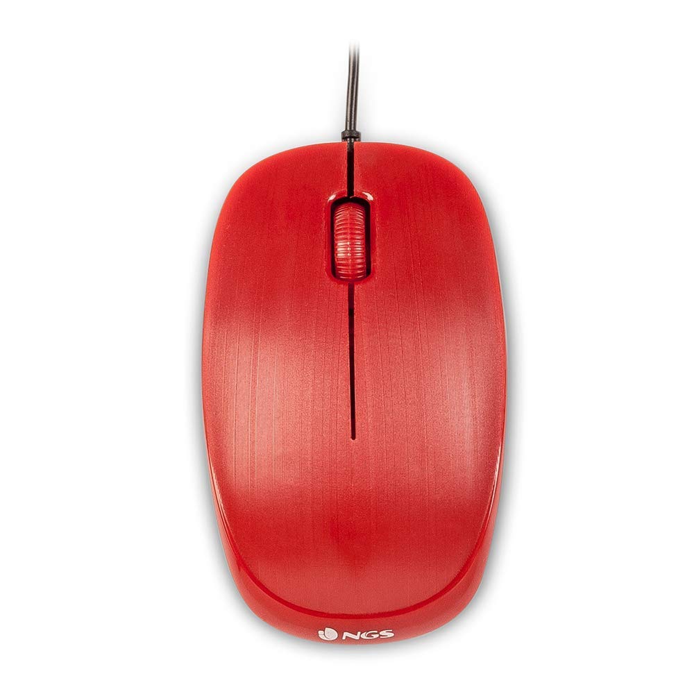 NGS FLAME RED - 1000dpi Optical Mouse with USB Wire, Mouse for Computer or Laptop with 3 Boutons, Ambidextrous, Red