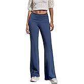 NZNDSHD Fold Over Yoga Pants for Women Low Rise Straight Leg Sweatpants Y2k Solid Color Stretchy Loose Gym Lounge Leggings