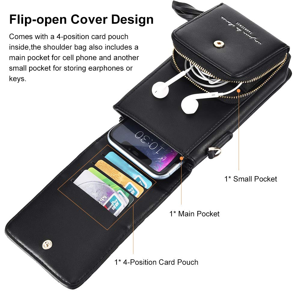 VBIGER Portefeuille Femme Sac Téléphone Portable Femme Sac Bandoulière Porte-Carte Petit Sacs à Main (noir2)