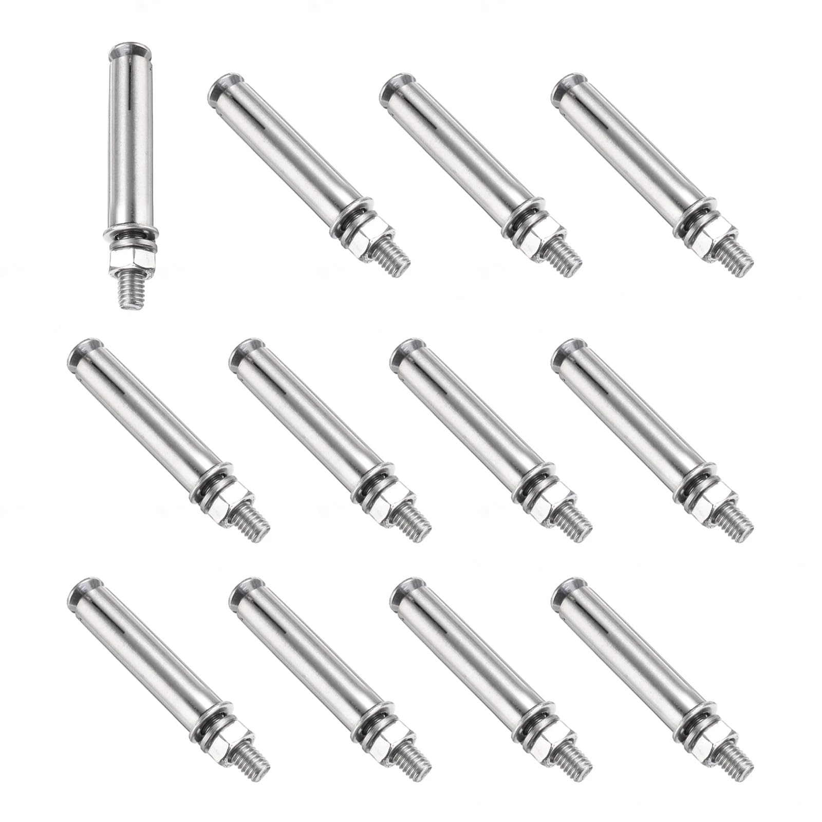 PATIKIL M6 x 60mm Expansion Bolts, 12Pcs 304 Stainless Steel Expansion Screw Bolts Sleeve Anchoring Fastener for Wall Concrete Brick Wall Drywall Air Conditioner, Silver
