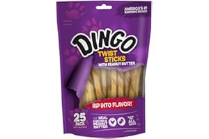 Dingo Twist Sticks with Peanut Butter; Rawhide Treats for Small, Medium, and Large Dogs 25-Count
