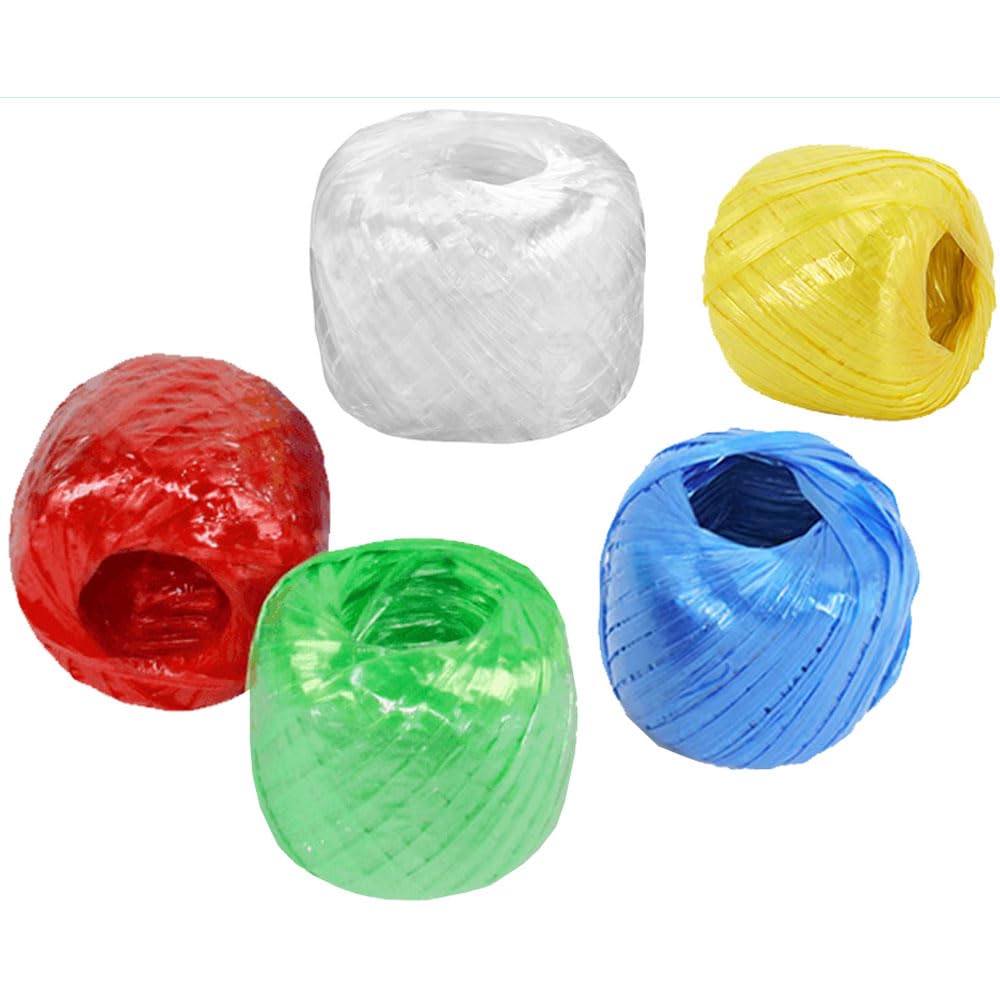Polyester Nylon Plastic Rope Twine, 4cm Width and 75m Length Household Twine String for Packing Gardening Craft, 5 Colors Pack of 5