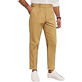 Runcati Mens Chinos Cotton Pants Slim Fit Pleated Front Dress Pants Casual Stretchy Tapered Trousers