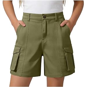 Girls' Cargo Bermuda Shorts Elastic Waist Hiking Shorts Loose Lightweight Casual Yoga Athletic Short with 4 Pockets