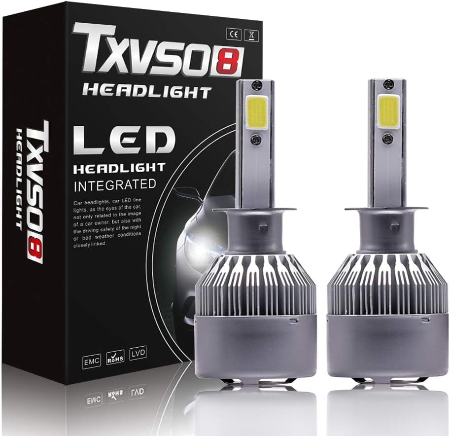TXVSO8 H1 LED Car Headlight Bulbs,All-in-One Conversion Kit 13000LM 12-24V 55W 6000K Cool White 2 Pcs