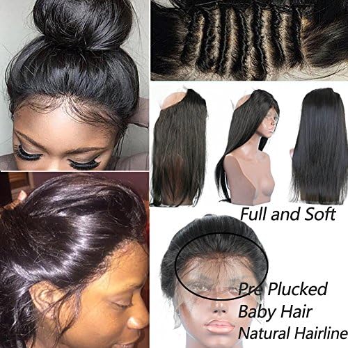 CLbuxi Hair Pre Plucked 360 Lace Frontal 7A Brazilian Virgin Human Hair Straight 360 Lace Frontal Closure with Baby Hair (16 inch,free Part)