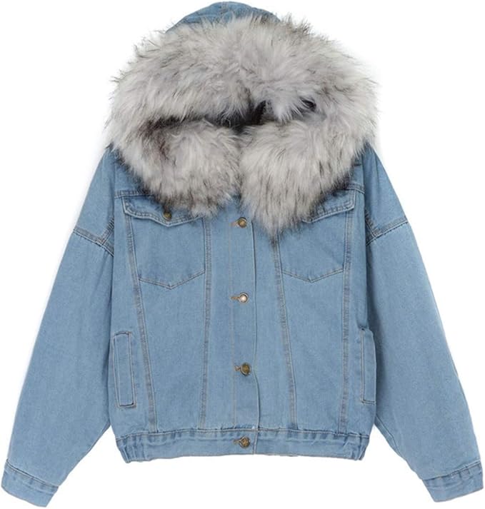 oversized denim jacket with fur collar