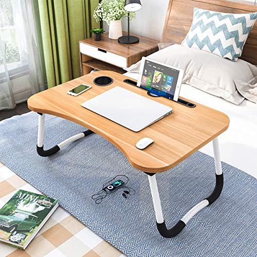 Laptop Desk, Astory Portable Laptop Bed Tray Table Notebook Stand Reading Holder with Foldable Legs & Cup Slot for Eating Breakfast, Reading Book, Watching Movie on Bed/Couch/Sofa (Golden)
