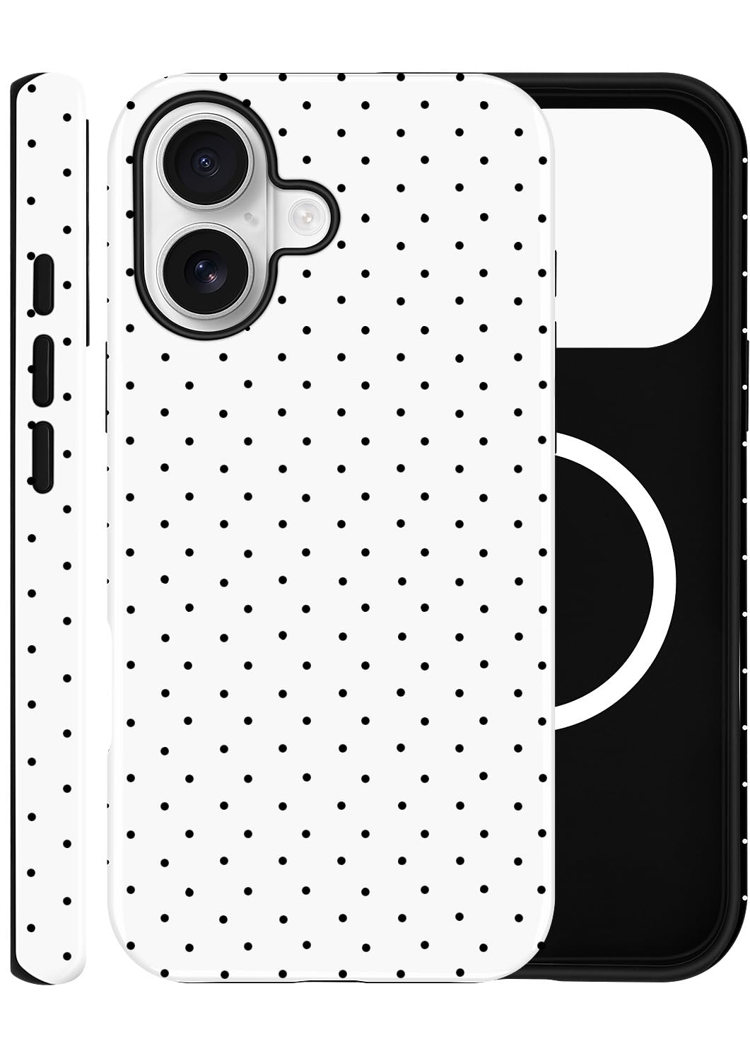 ZOEVEES Magnetic Case for iPhone 16, Compatible with MagSafe, Aesthetic Polka Dot Cute Design for Women, Hybrid 2-Layer Hard Shell Phone Cover, White