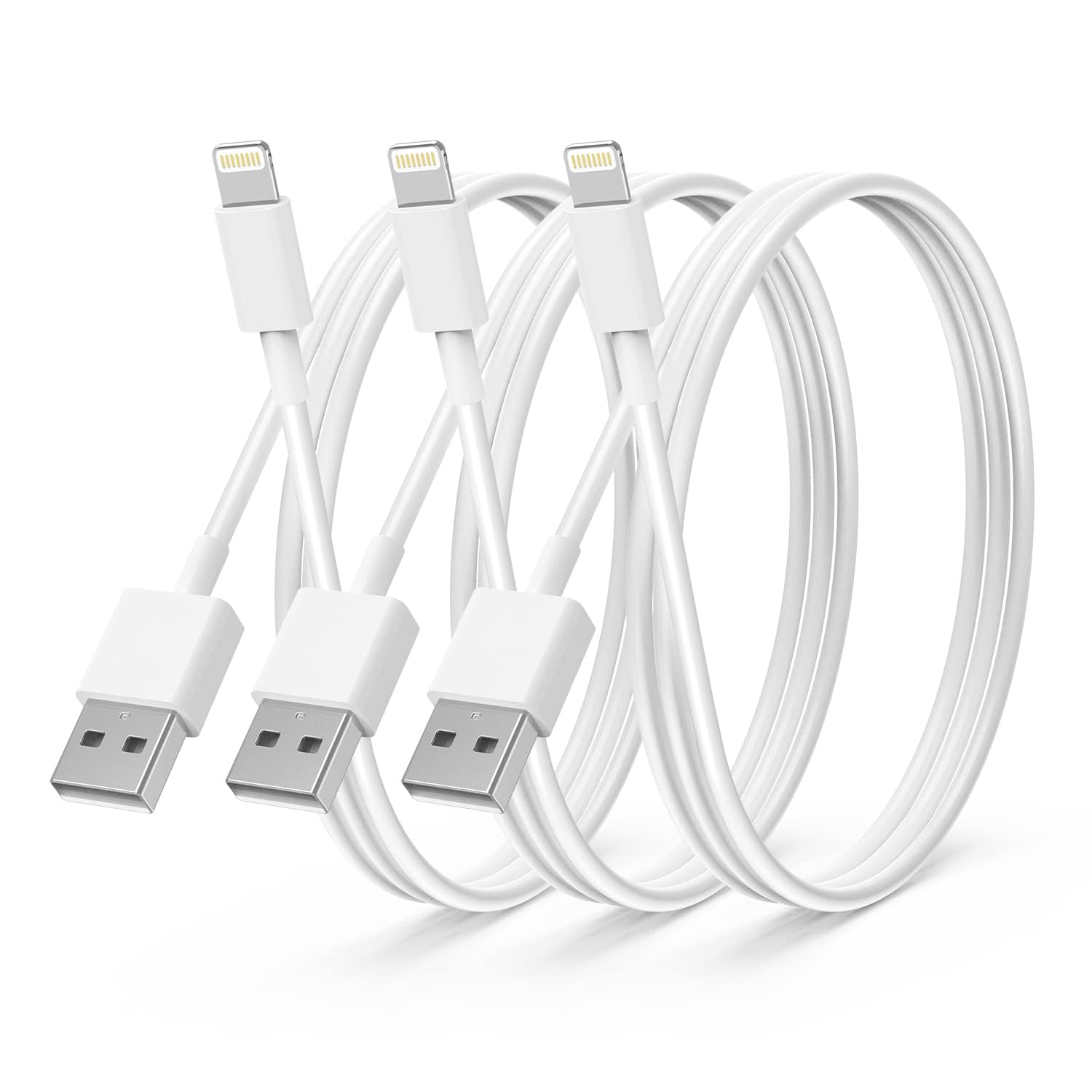 CyvenSmart 3Pack Apple MFi Certified iPhone Charger 2M,iPhone Lightning to USB A Cable 2 Meters,Fast Charging Lead for 12 SE 2020 11 Xs Max XR X 8 Plus 7 6 5s iPad Pro (2M, White, 3)
