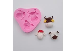Silicone Farm Animal Head Fondant Mold In Pink For DIY Cake Cookies Chocolate Soap And Dessert Craft Projects