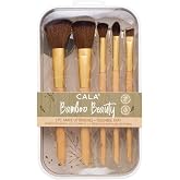 CALA Bamboo Beauty Makeup Brush Set, 5 Pc with Reusable Tray, Contour, Powder, Shadow, Blending and Angled Liner