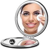 OMIRO 1X/10X Compact Magnifying Mirror for Travel, 2.8 in | Travel Mirror with Magnification, Mini Mirror for Purse, Dual-Sided Flip, PU Leather, Round (Black)