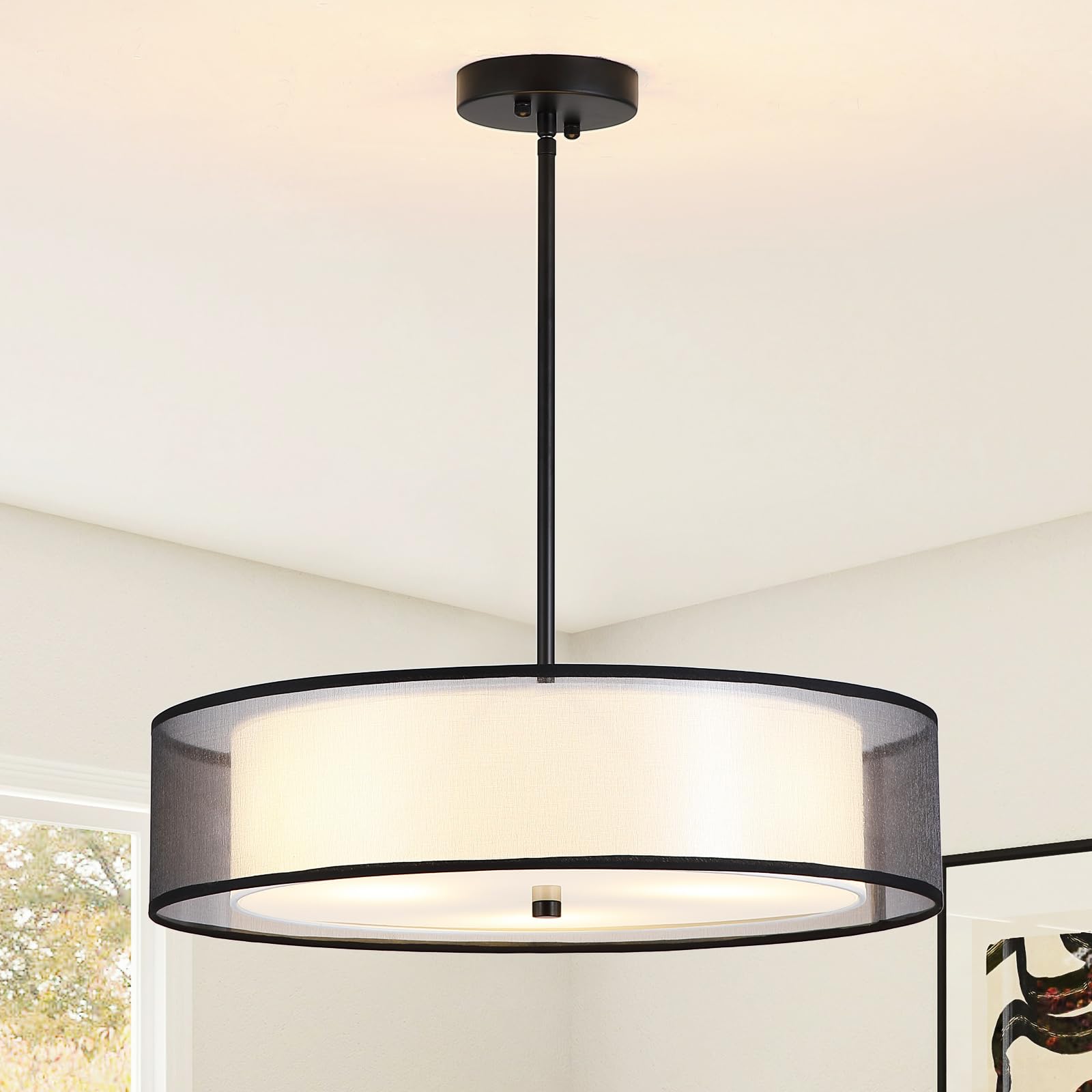 View 1 of ** FOR PARTS ONLY **
20" 3-Light Drum Chandelier, Modern Pendant Light Fixture with Double Drum Fabric Shade, Adjustable Large Hanging Light Fixture for Dining Room Living Room Bedroom Entryway, Black, E26 Socket
