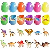 12 Pack Easter Eggs Fillers with Dinosaur Toys, Easter Eggs Prefilled with Mini Dinosaurs, Dinosaur Figures Easter Eggs for Kids Easter Gifts, Egg Hunts, Easter Basket Stuffers, Party Favors (#A)