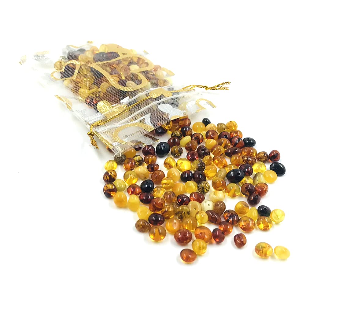 Polished Natural Baltic Amber Loose Beads with Drilled Hole - 5 Grams - Certified Natural Amber Beads for Jewelry Making (Multicolor)