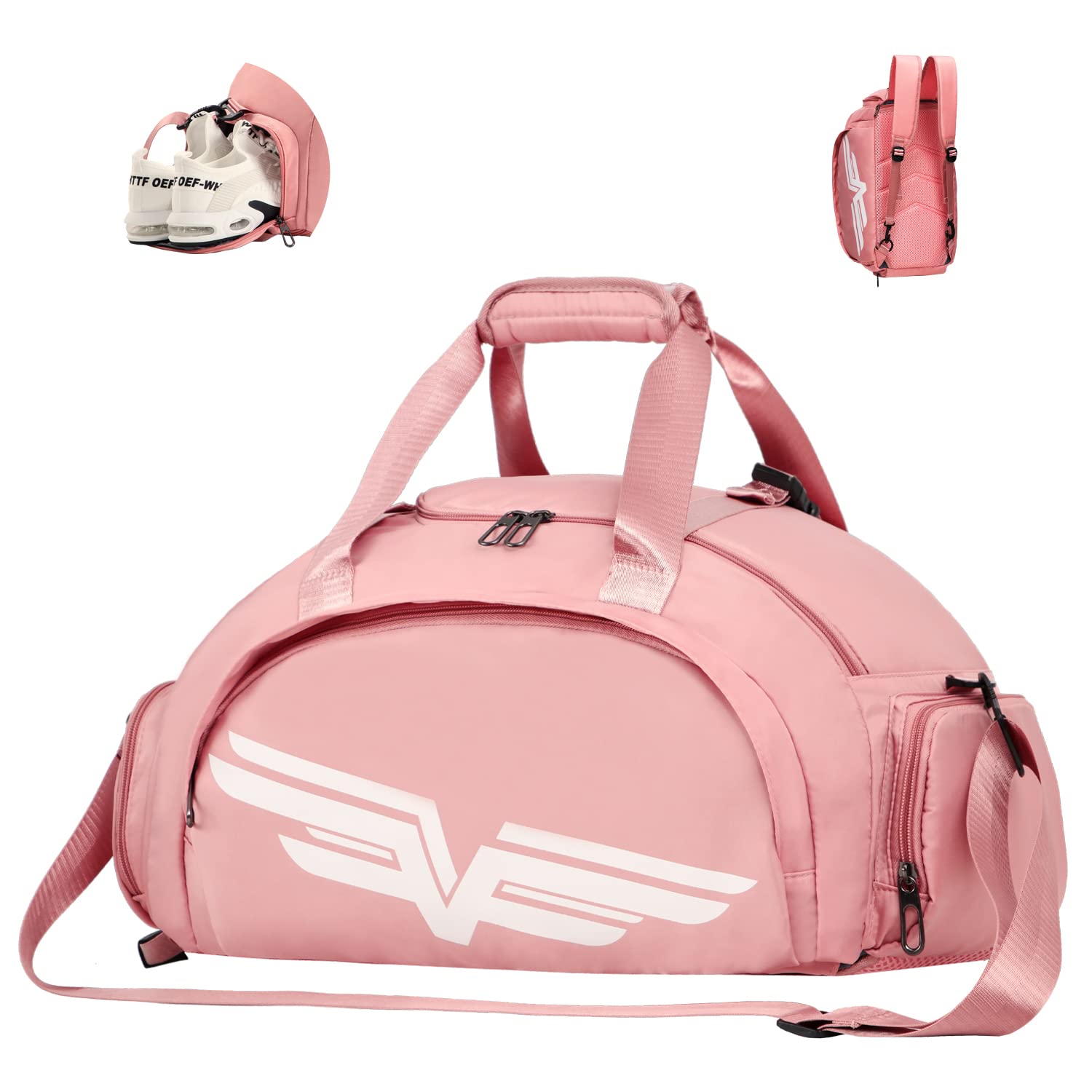 FIORETTO 30L Sports Gym Bag with Wet Pocket & Shoe Compartment, Sports Holdall Backpack for Men Women Pink