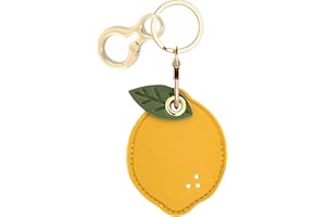 BORKUANA Leather Keychain Holder Case Compatible with Apple AirTag, Cute Protective Air Tag Cover With Keychain Ring, Anti-Scratch Finder GPS Tracker Case for Wallet Keys(Lemon)