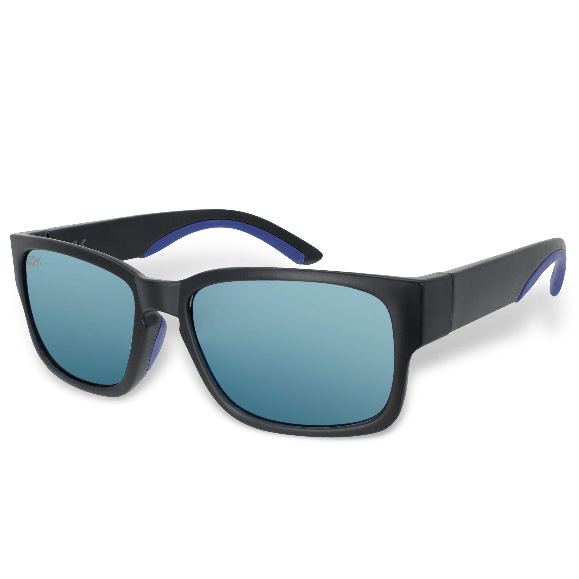 Kilter Men's Downhill MTB Cycling Mirror Lens Sport Sunglasses Matte Black - Blue Mirror Lens