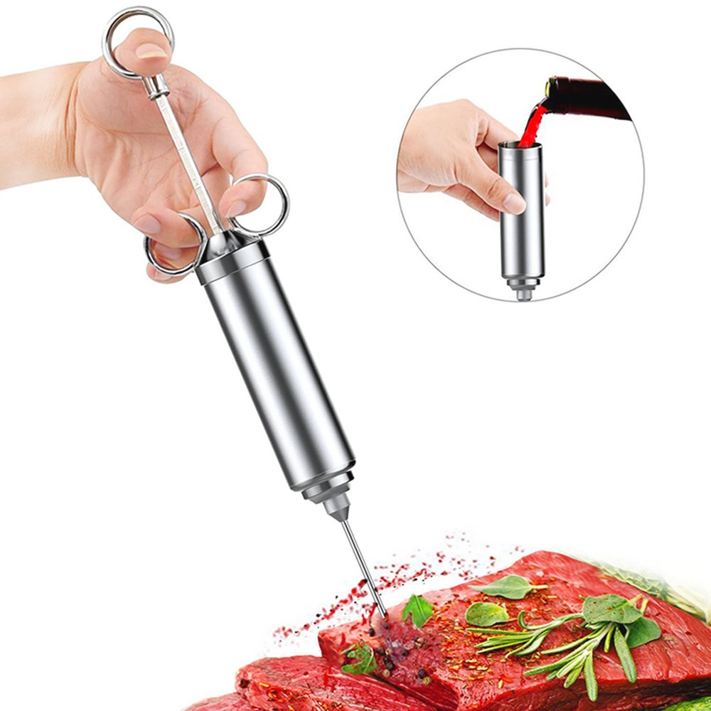 Naisidier 304 Stainless Steel Meat Injector Kit with 2 Professional Marinade Needles, 2-oz barrel