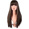 MapofBeauty 22 Inch/56 cm Long Straight Synthetic Hair Heat Resistant Party Cosplay Wig (Brown)
