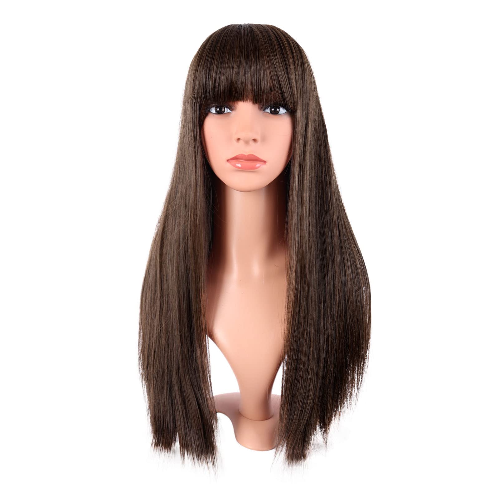 MapofBeauty 24 Inch/60 cm Long Straight Synthetic Hair Heat Resistant Party Cosplay Wig (Brown) — image 1