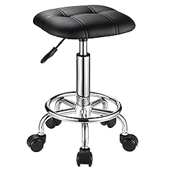 FNZIR Square PU Cushion Rolling Stool with Wheels
