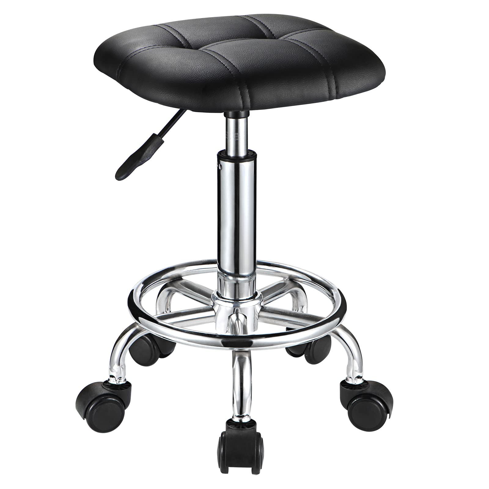 FNZIR Square PU Cushion Rolling Stool with Wheels