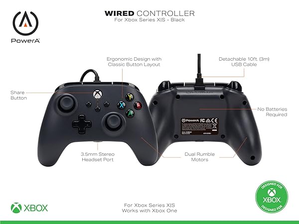 POWERA WIRED CONTROLLER FOR XBOX SERIES X|S – BLACK, GAMEPAD, WIRED VIDEO GAME CONTROLLER, GAMING CONTROLLER, WORKS WITH XBOX ONE AND WINDOWS 10/11