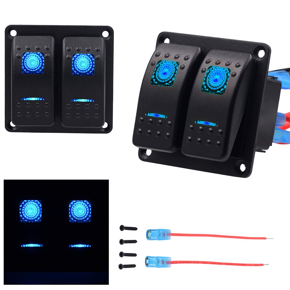 JUST N1 Rocker Switch Panel 2 Gang Waterproof Marine Boat LED Indicator with Circuit Breaker for 12V RV Auto Car Vehicle Truck Trailer Styling Fuse Panel On-Off Universal