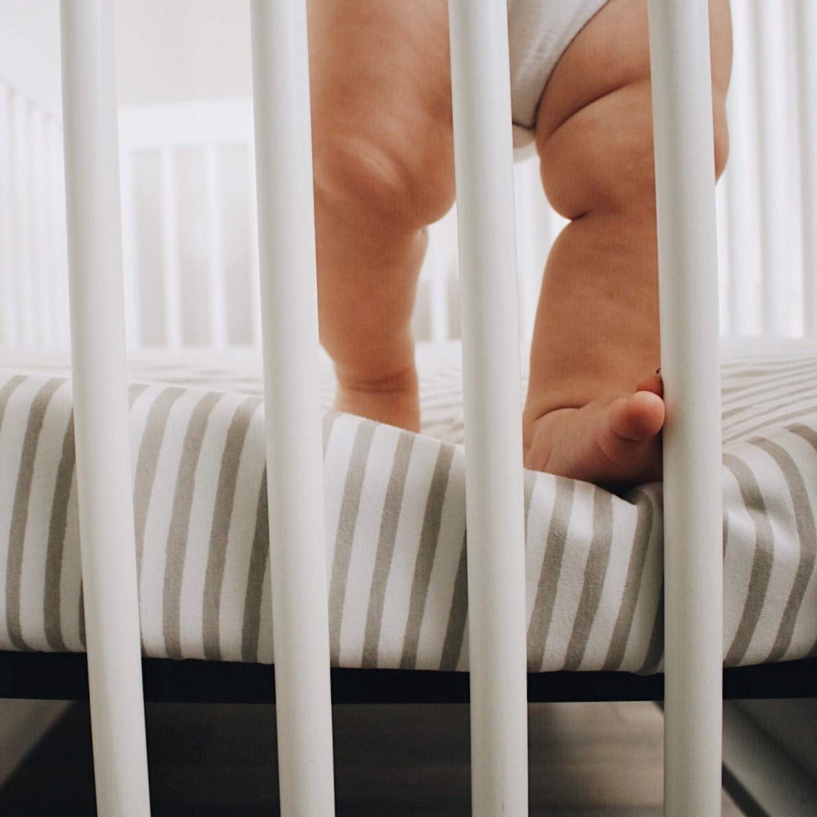 Ely’s & Co. Waterproof Crib Sheet/Toddler Bed Sheets – All-in-One Mattress Protector and Fitted Sheet – Soft Jersey Cotton, Grey Splash & Stripes, Gender Neutral Nursery Bedding Essential – 2-Pack