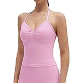 SUUKSESS Impact Longline Strappy Top Halter Workout Top for Women Padded Backless Sport Gym Tank with Adjustable Strap
