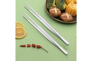 2 Pcs 10-Inch Silver Stainless Steel Kitchen Tweezers - Premium, Ergonomic Cooking Tweezers Tongs for Precise BBQ, Cooking & 